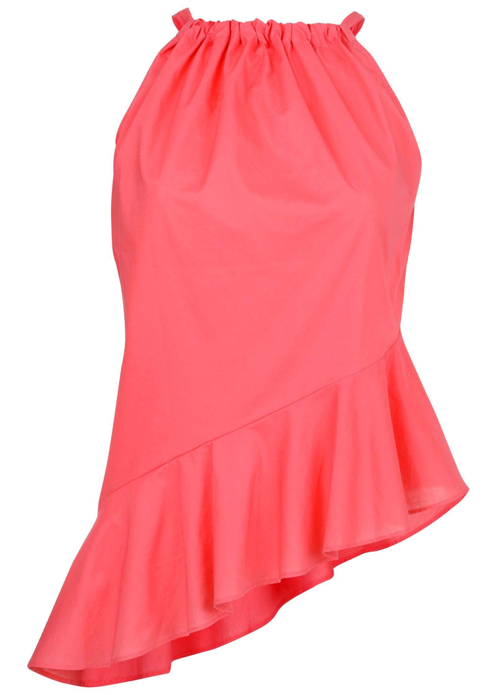 Poplin Ruffle Hem Tank  - Coral Product Image