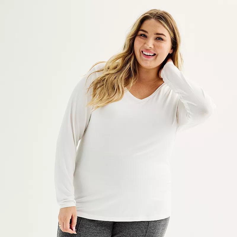 Plus Size Nine West Essential Soft Spun Long Sleeve V-Neck T-Shirt, Womens Product Image