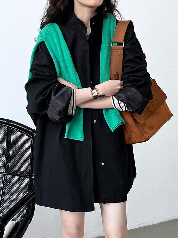 Long Sleeves Loose Pockets Solid Color Stand Collar Outerwear Trench Coats Product Image