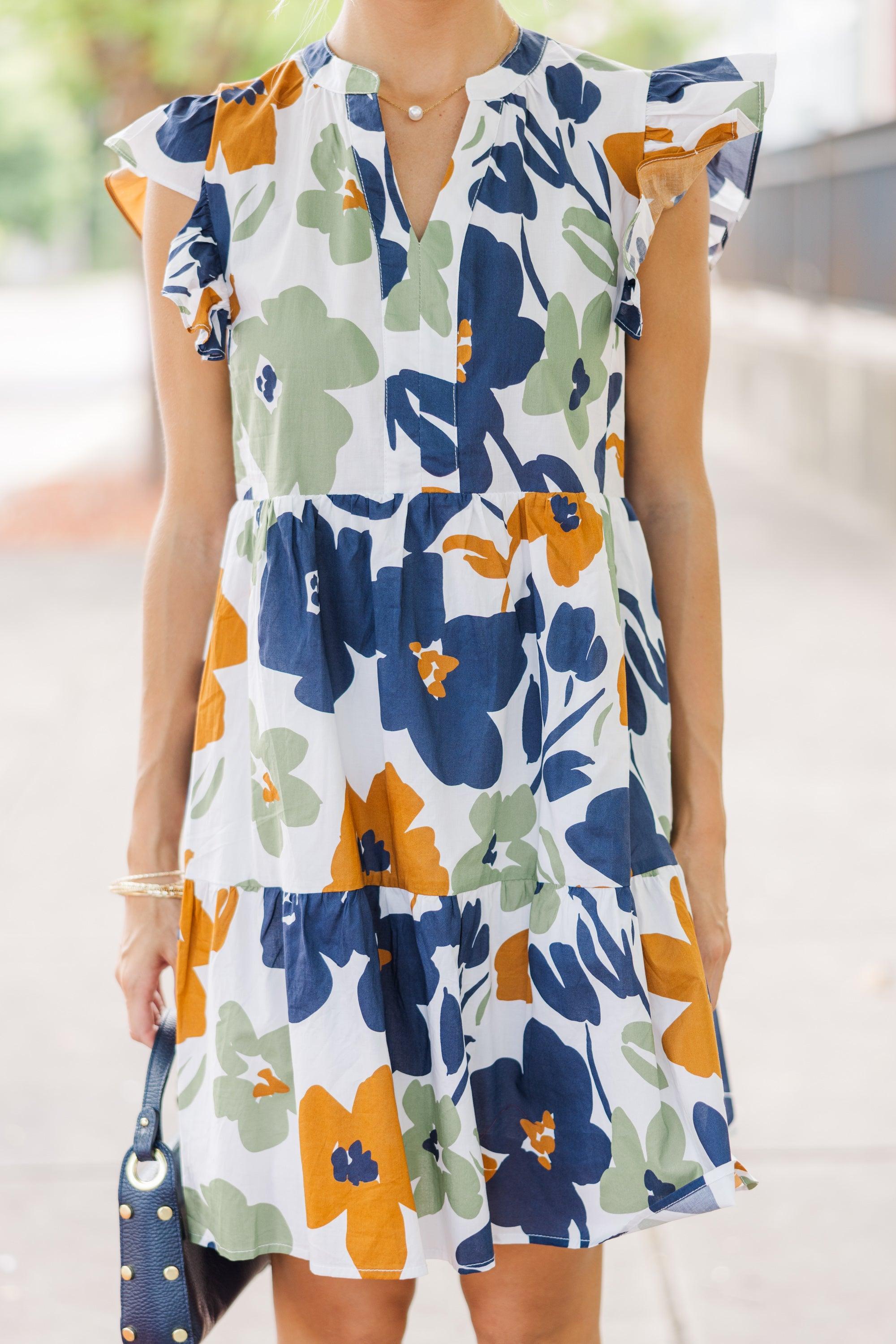 At This Time Olive Green Floral Dress Female Product Image