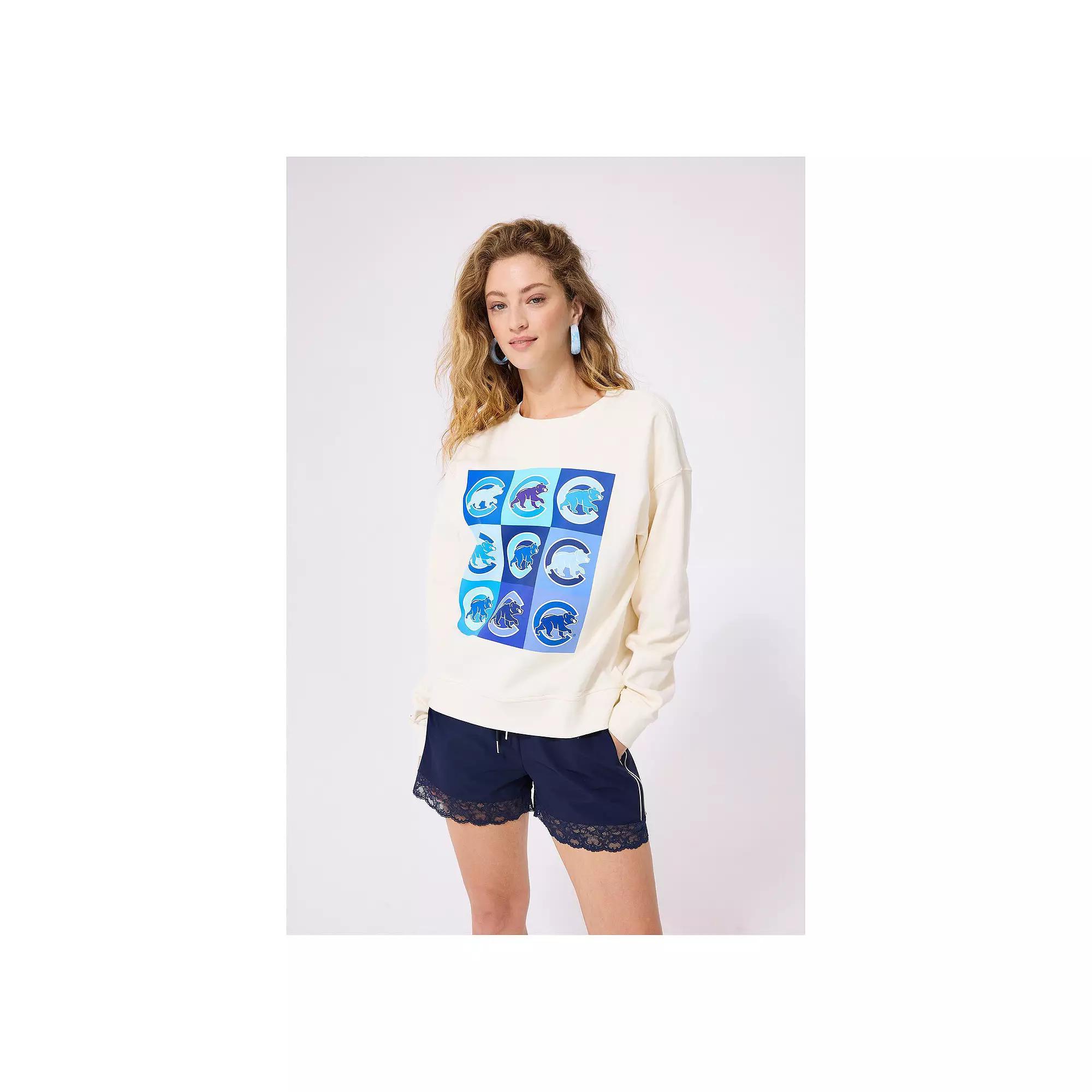 Women's Terez Cream Chicago Cubs Technicolor Oversized Pullover Sweatshirt, Size: Small, Beige Product Image