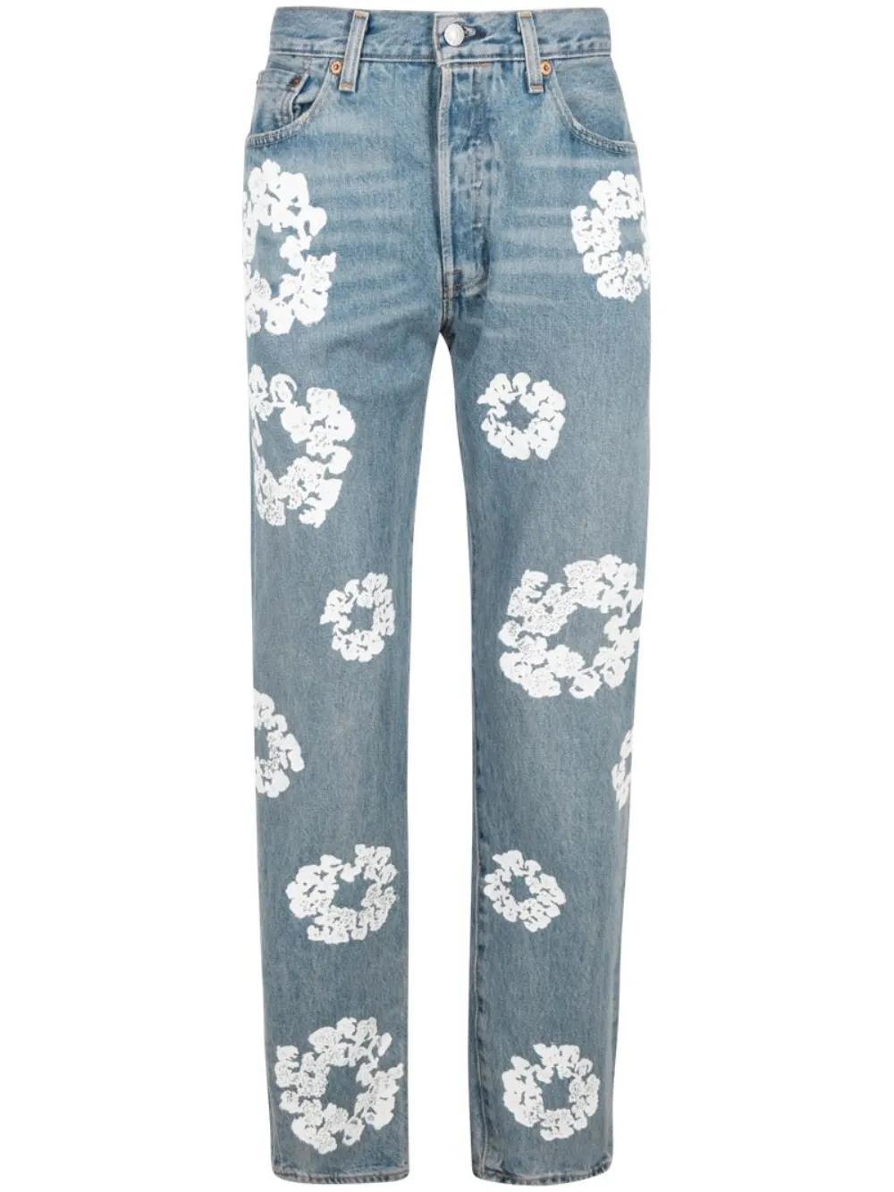 x Levi&apos;s Cotton Wreath-print straight-leg jeans Product Image