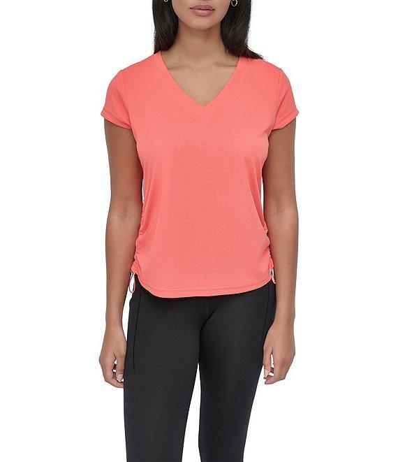DKNY Sport by Donna Karan V Neck Short Sleeve Tech Ruched Side Seam Tee Product Image
