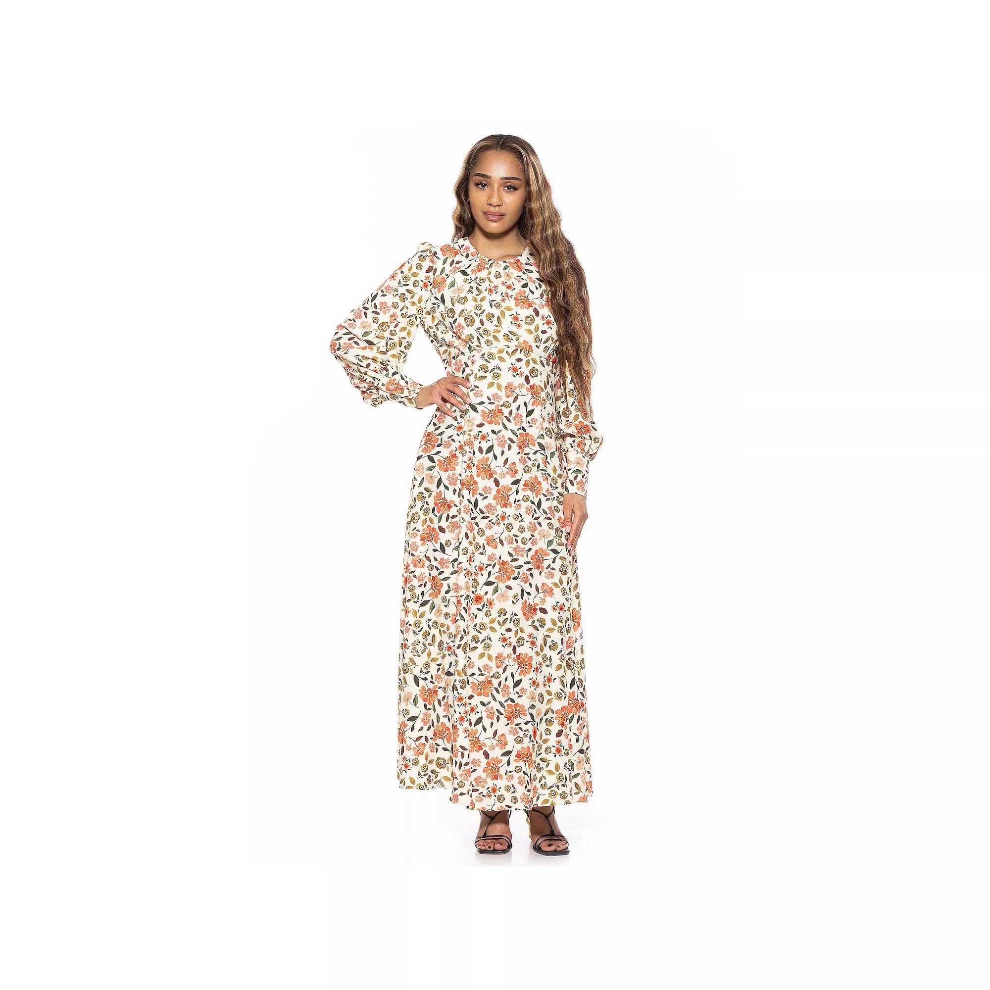 Women's ALEXIA ADMOR Yesenia Flowy Long Sleeve Maxi Dress, Size: 12, Beige Floral Product Image