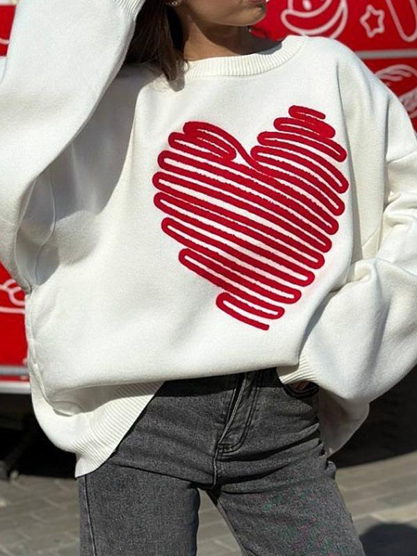 Heart Print Oversized Sweaters Product Image