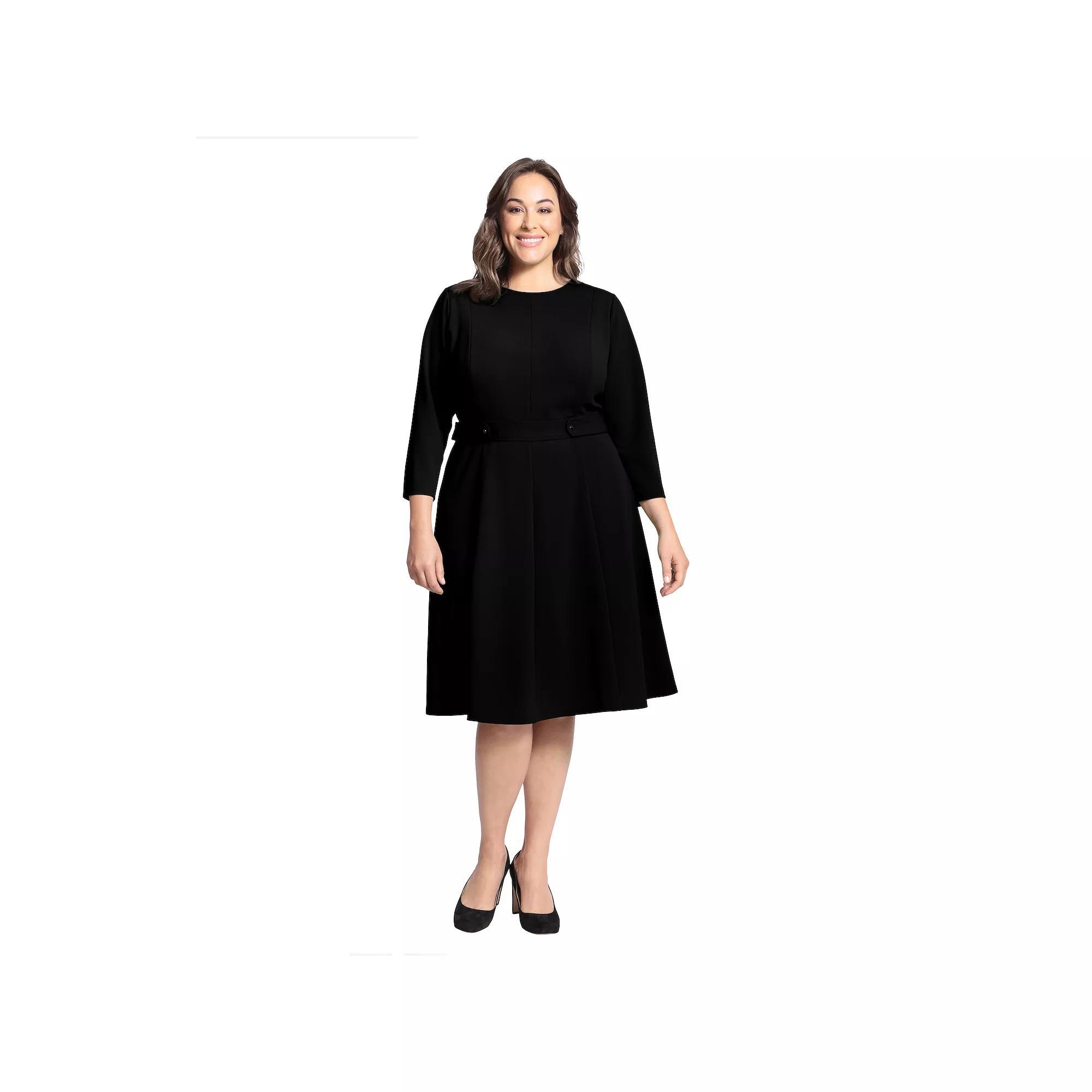 Plus Size London Times 3/4 Length Sleeve Fit & Flare Midi Dress, Women's, Size: 16 W, Black Product Image