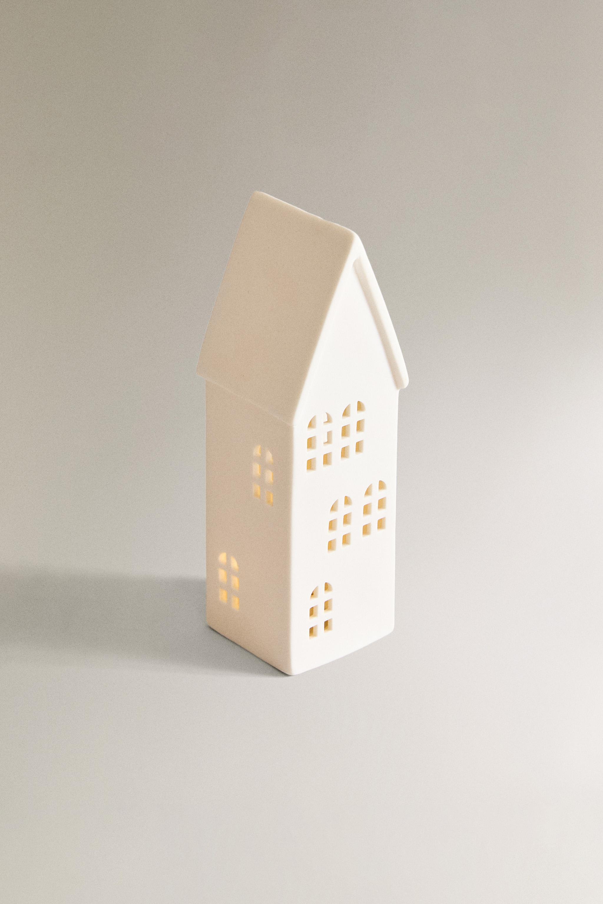 LIGHT-UP STONEWARE HOUSE CHRISTMAS ORNAMENT Product Image