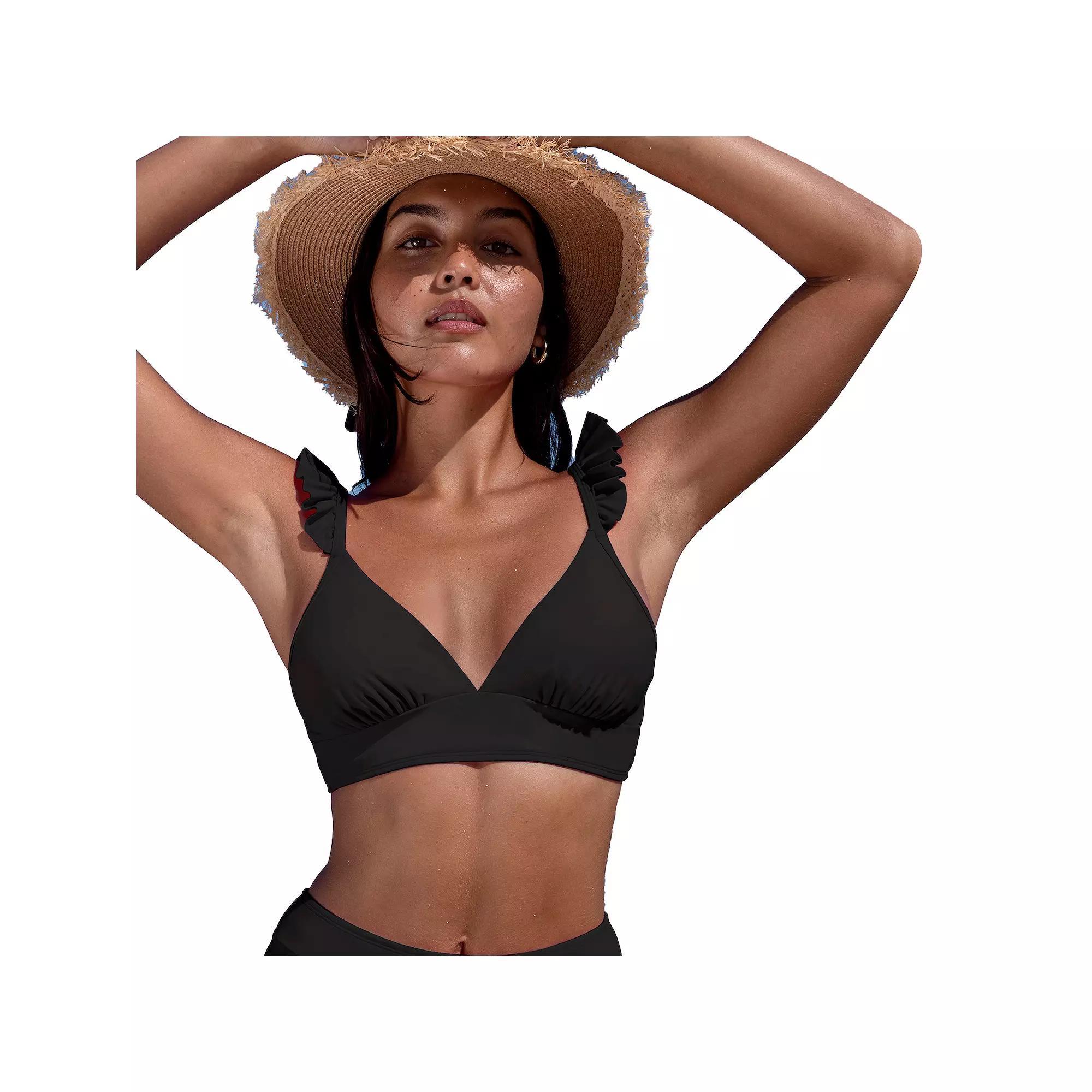 Women's Cupshe Ruffle Bikini Top, Size: Small, Black Product Image