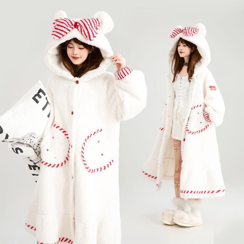 Hooded Stitching Pajama Robe Product Image