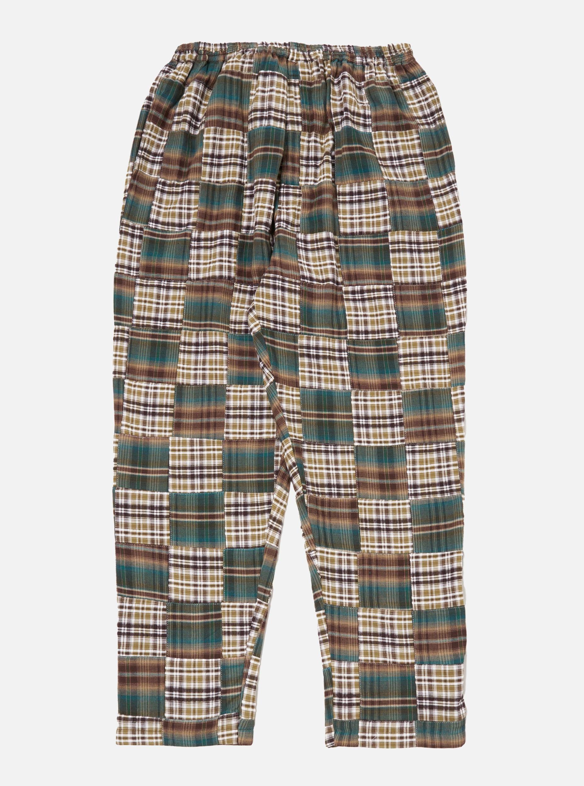 Universal Works Long Pyjama Set in Green/Brown Patchwork Madras Product Image