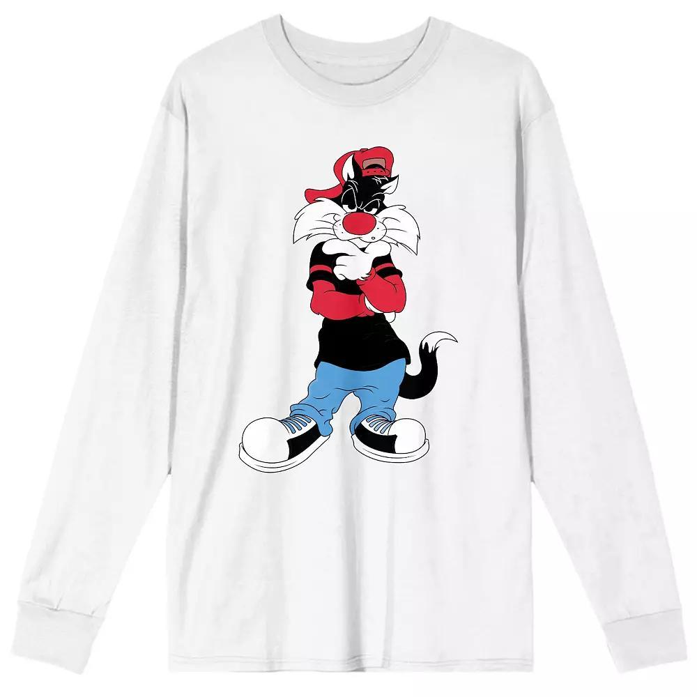 Men's Looney Tunes Sylvester Long Sleeve Graphic Tee, Size: Small, White Product Image