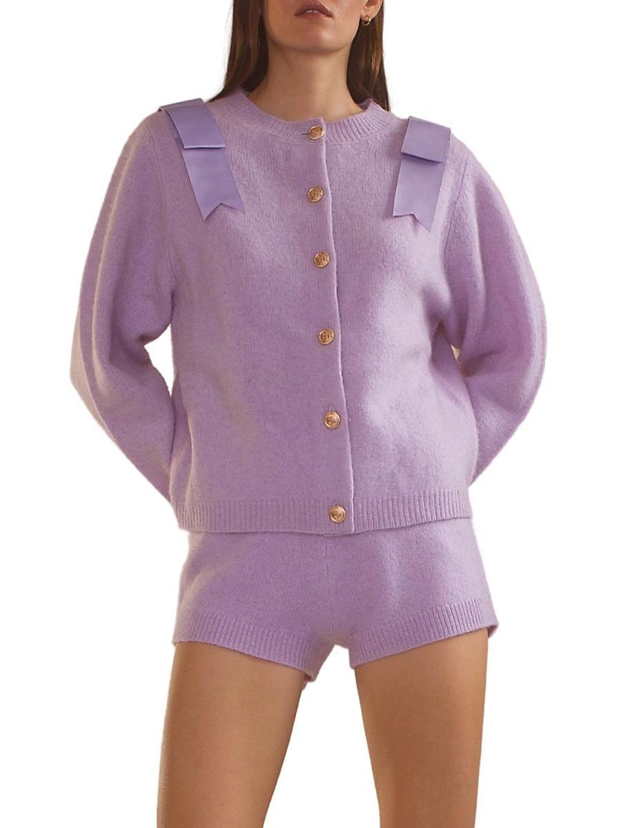 Womens Wool Bow Crewneck Cardigan Product Image