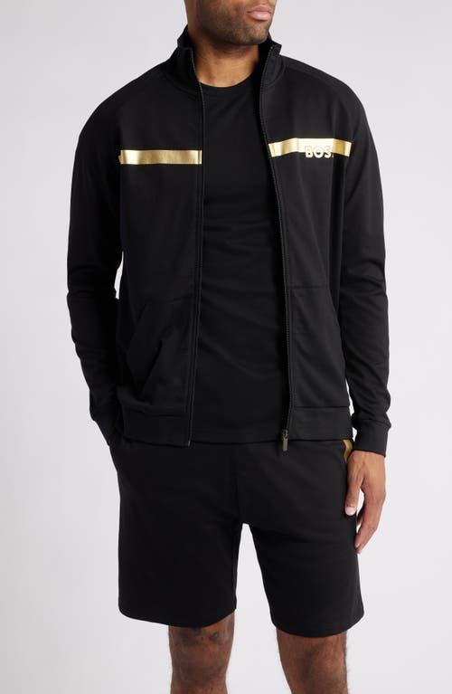 HUGO BOSS Cotton-terry Zip-up Jacket With Metallic Logo In Black Product Image