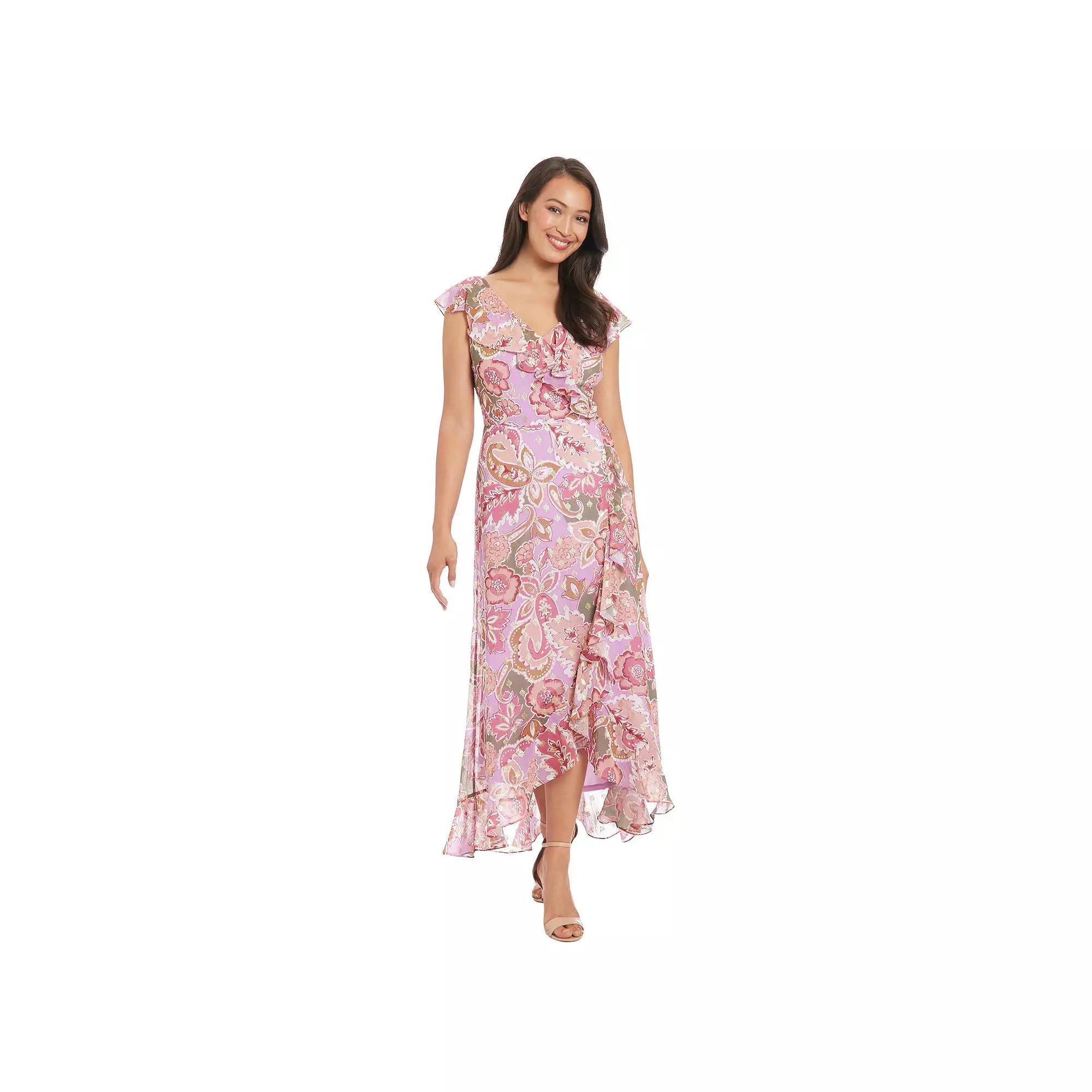 Women's London Times Ruffle Wrap Maxi Dress, Size: 12, Pink Product Image
