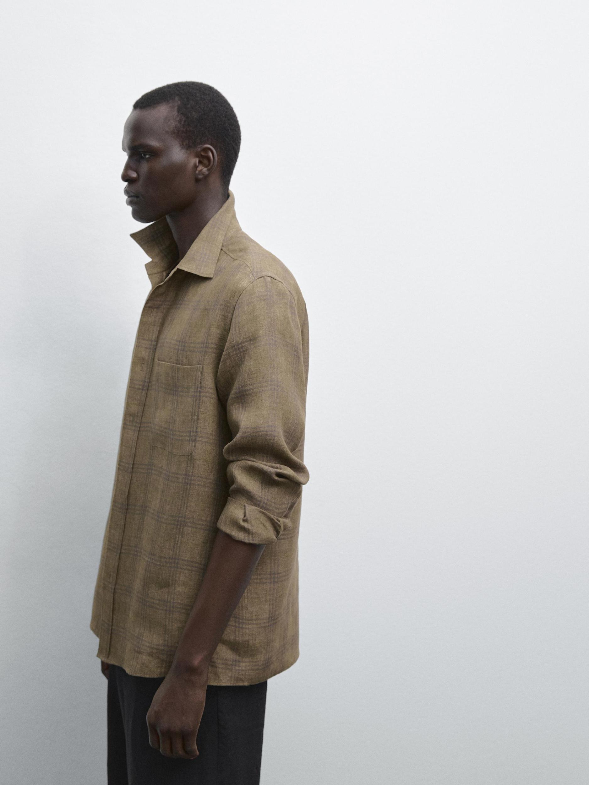 Regular fit linen check shirt Product Image