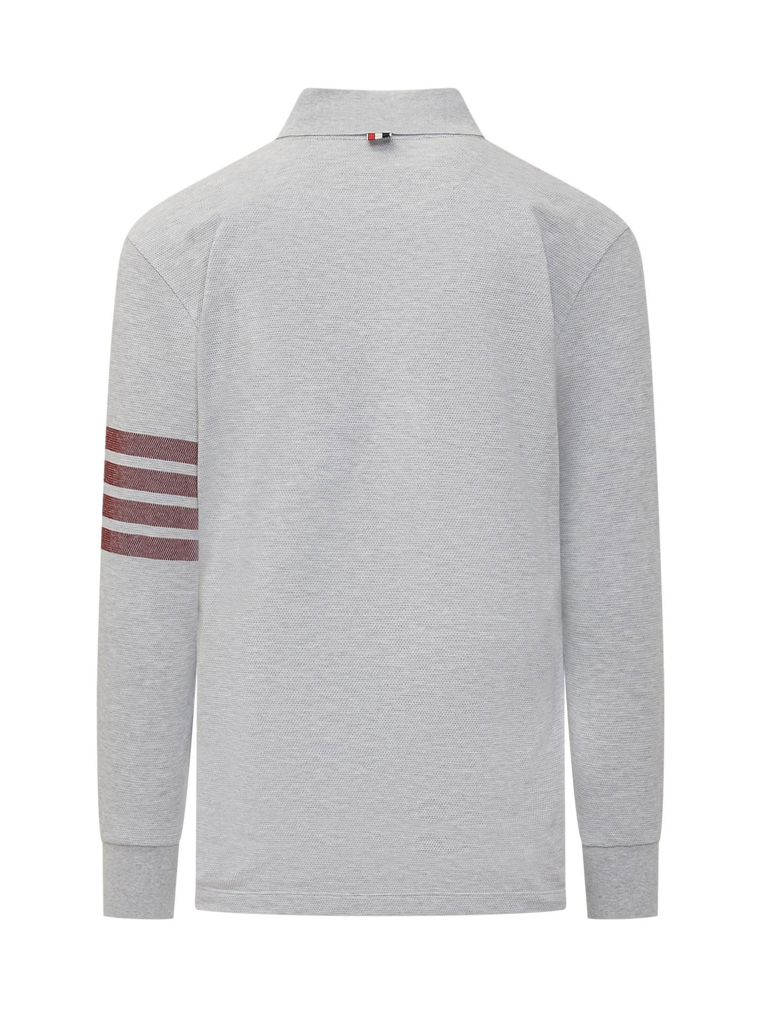 THOM BROWNE Polo Shirt With 4-bar Logo In Grey Product Image