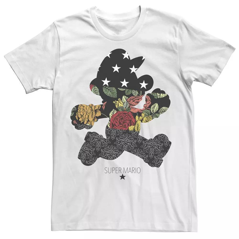 Men's Nintendo Super Mario Running Floral Fill Silhouette Graphic Tee, Size: Large, White Product Image