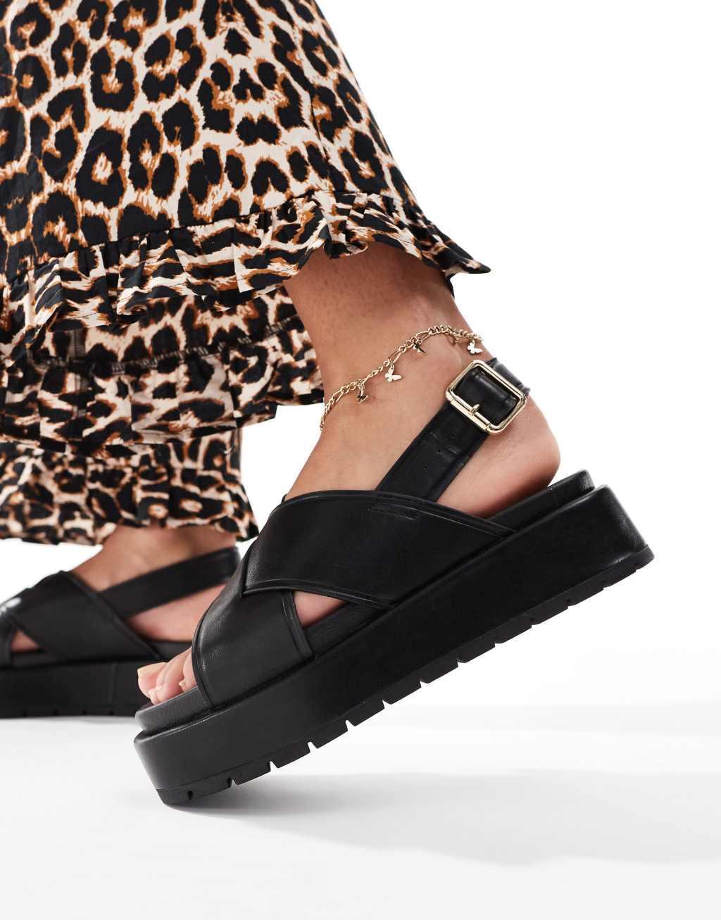 ASOS DESIGN Frosty chunky two-part sandals in black Product Image