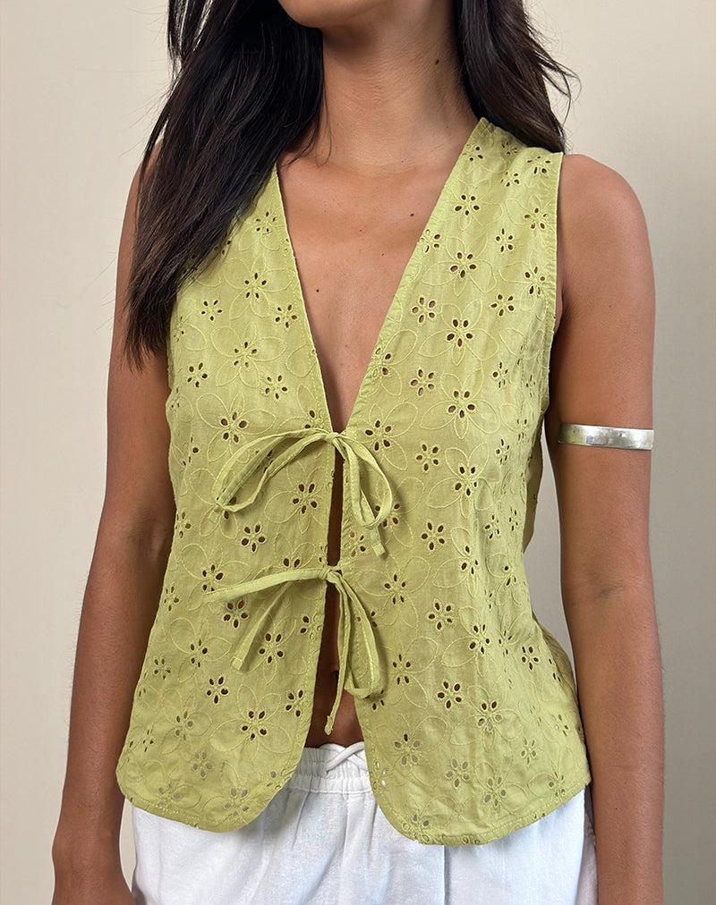 Kayve Tie-Front Top in Little Daisy Broderie Lime Female Product Image