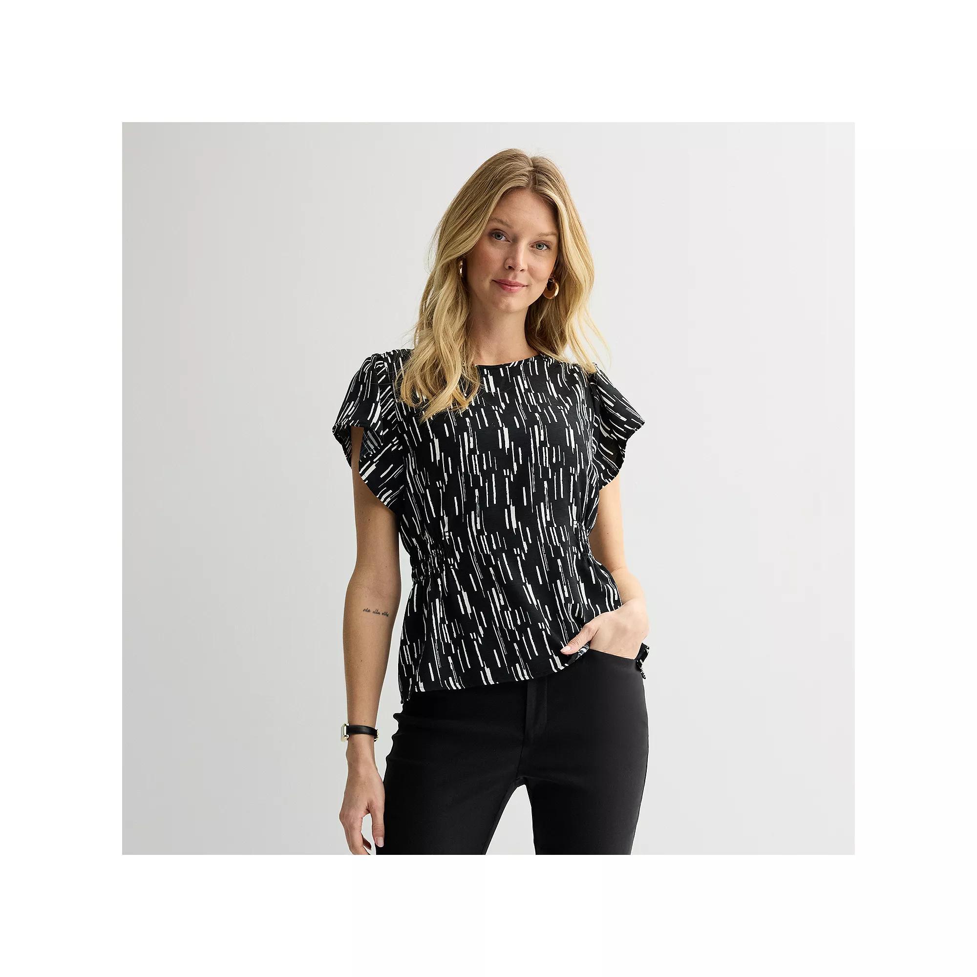 Women's Nine West Cinched Flutter Sleeve Blouse, Size: XXL, Black Bolder Stripes Product Image
