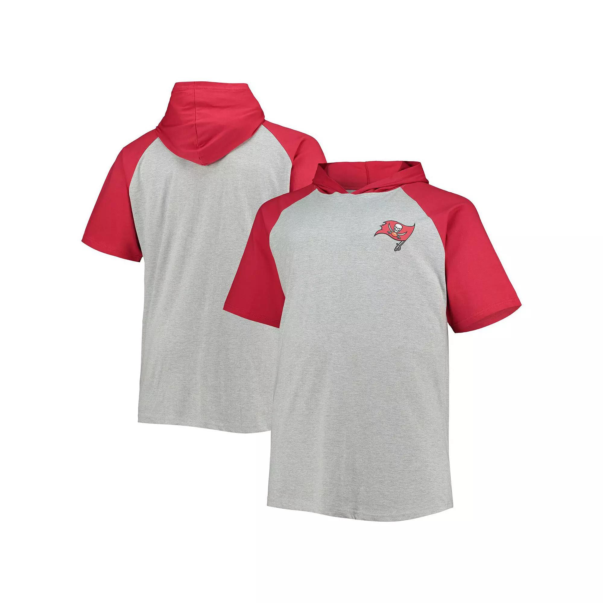 Men's Heathered Gray/Red Tampa Bay Buccaneers Big & Tall Raglan Short Sleeve Pullover Hoodie, Size: 4XB, Grey Product Image