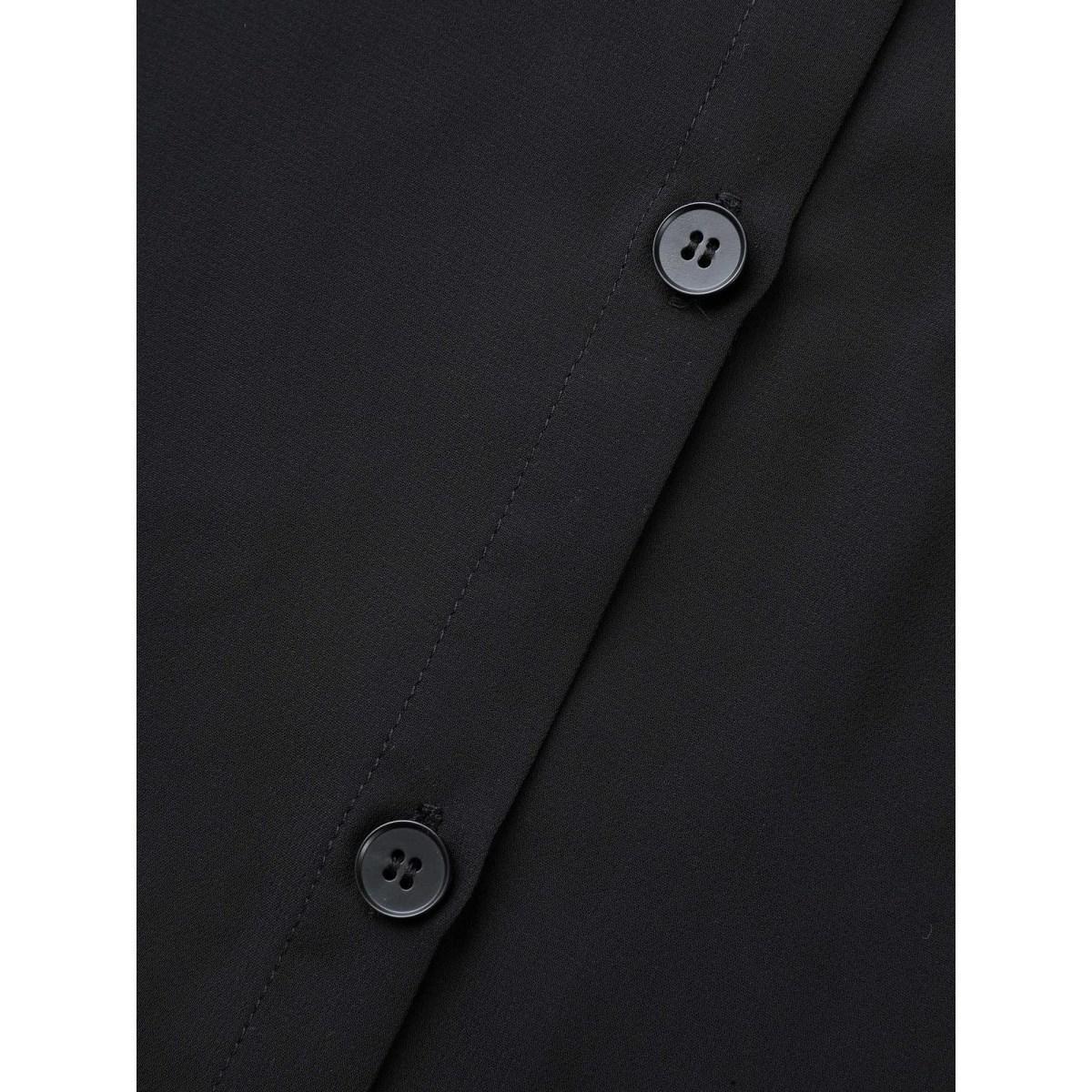 Plus Size Black Chiffon Mesh Pleated Tunic Blouse Women Elegant Long Sleeve Shirt collar Everyday Blouses BloomChic 30/6X Product Image