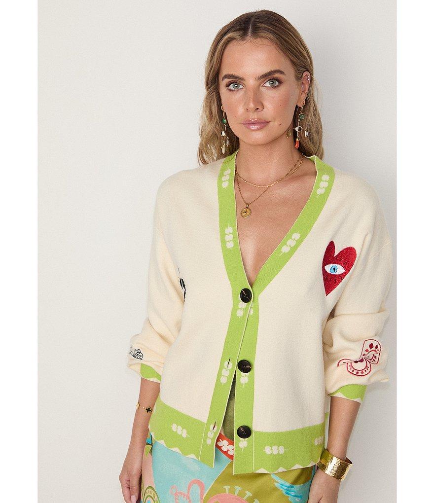 Never Fully Dressed Sundazed Embroidered V Neck Long Sleeve Button Front Cardigan Product Image