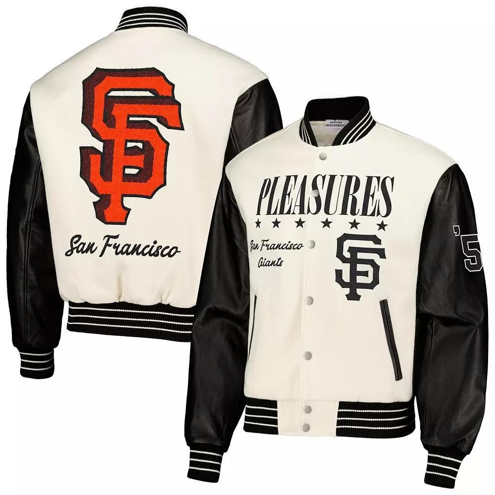 Men's PLEASURES White San Francisco Giants Full-Snap Varsity Jacket, Size: XL Product Image