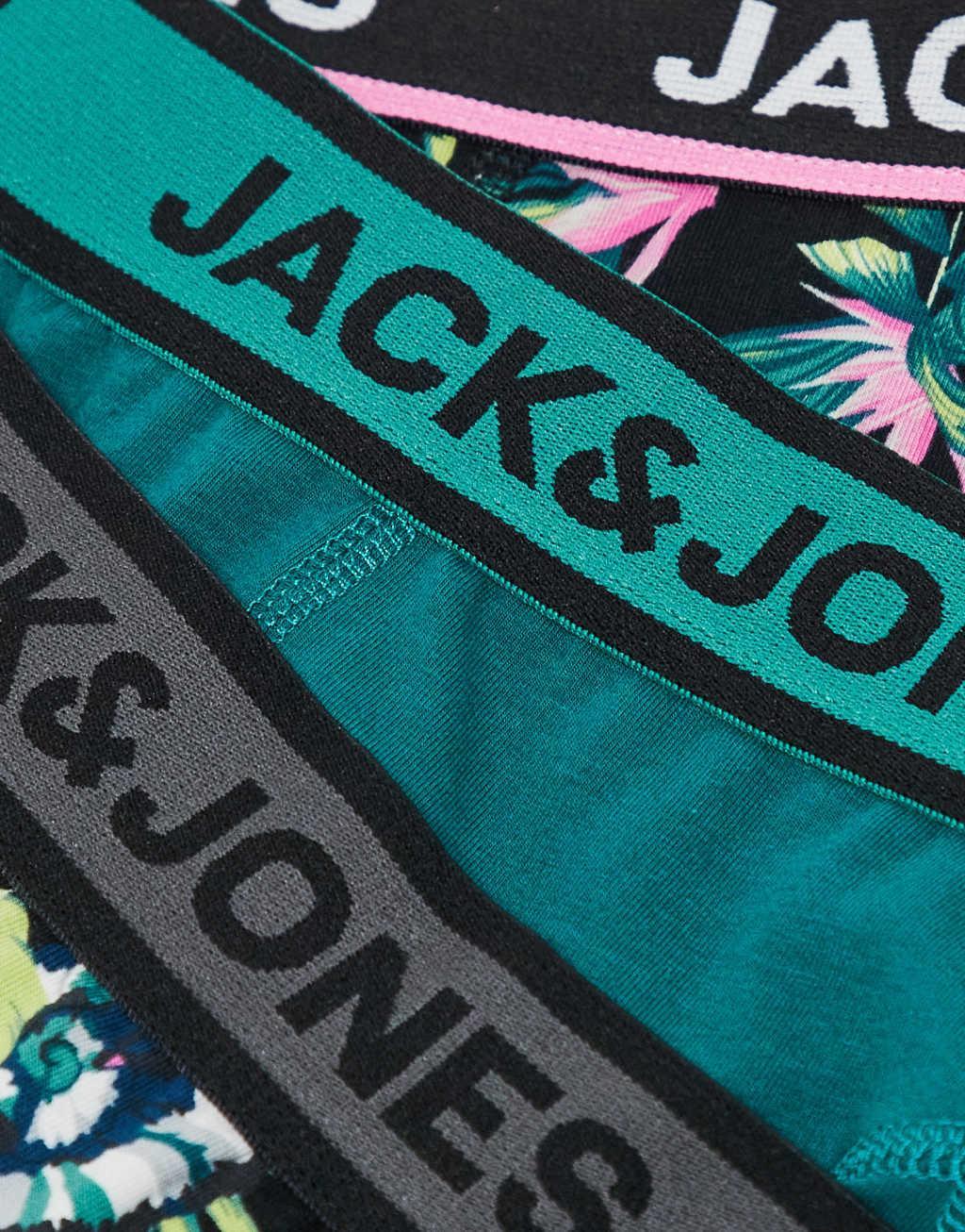 Jack & Jones 3 pack trunks in tropical print in black  Product Image