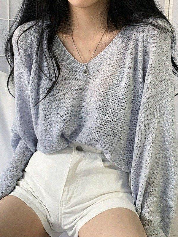 Long Sleeve Loose Fit Knit Top Product Image