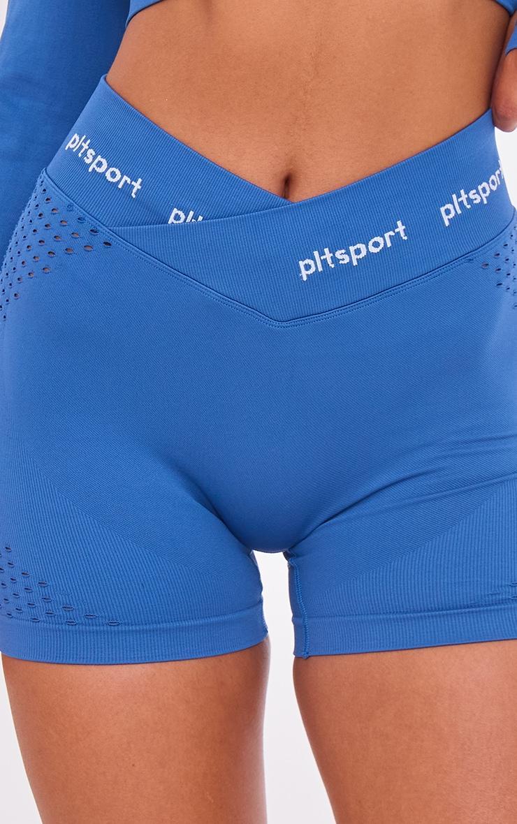 PLT SPORT Steel Blue Seamless Contour Dot Dipped Waist Booty Shorts Product Image