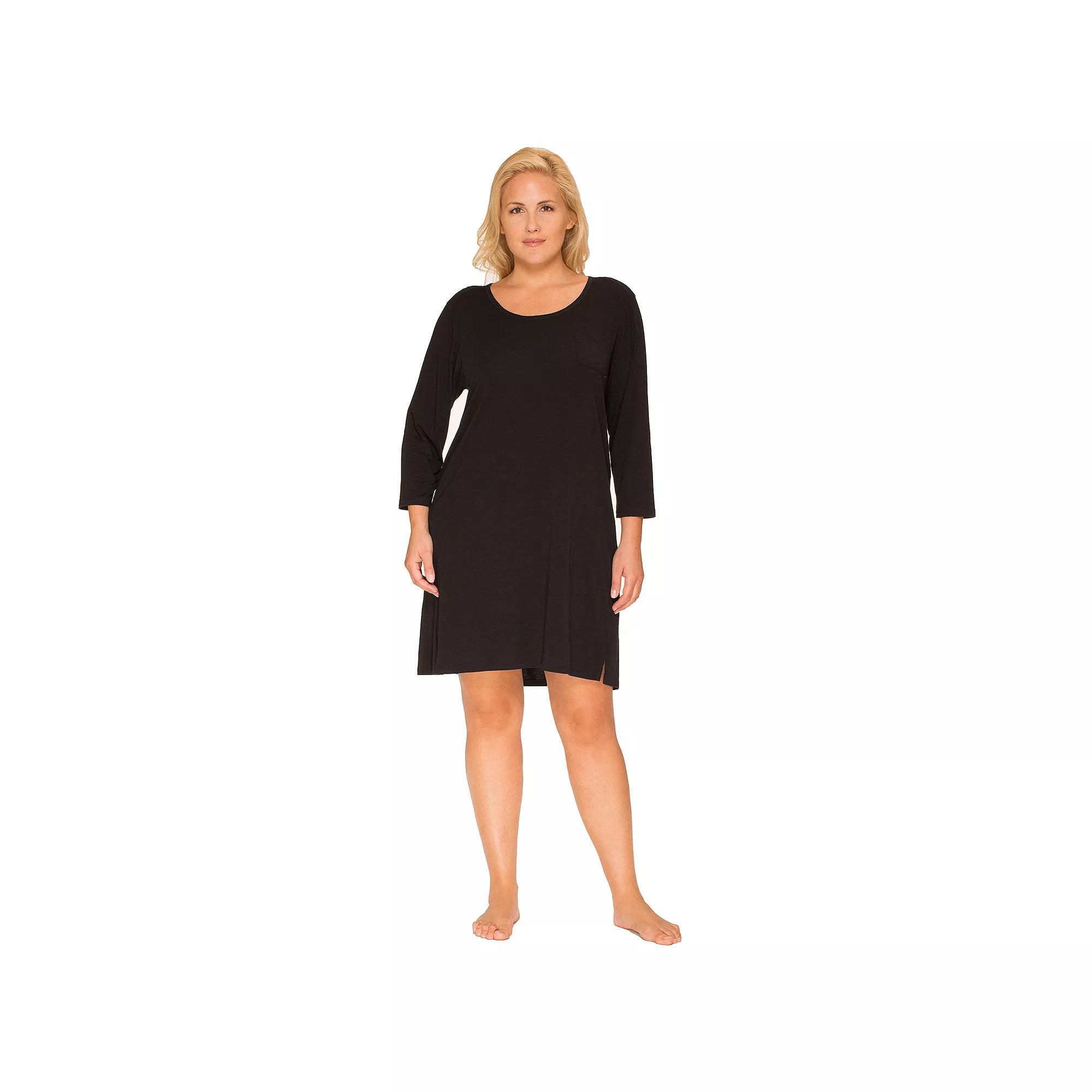 Plus Size Cuddl Duds® Essentials 3/4 Sleeve Sleepshirt, Women's, Size: 1XL, Black Product Image