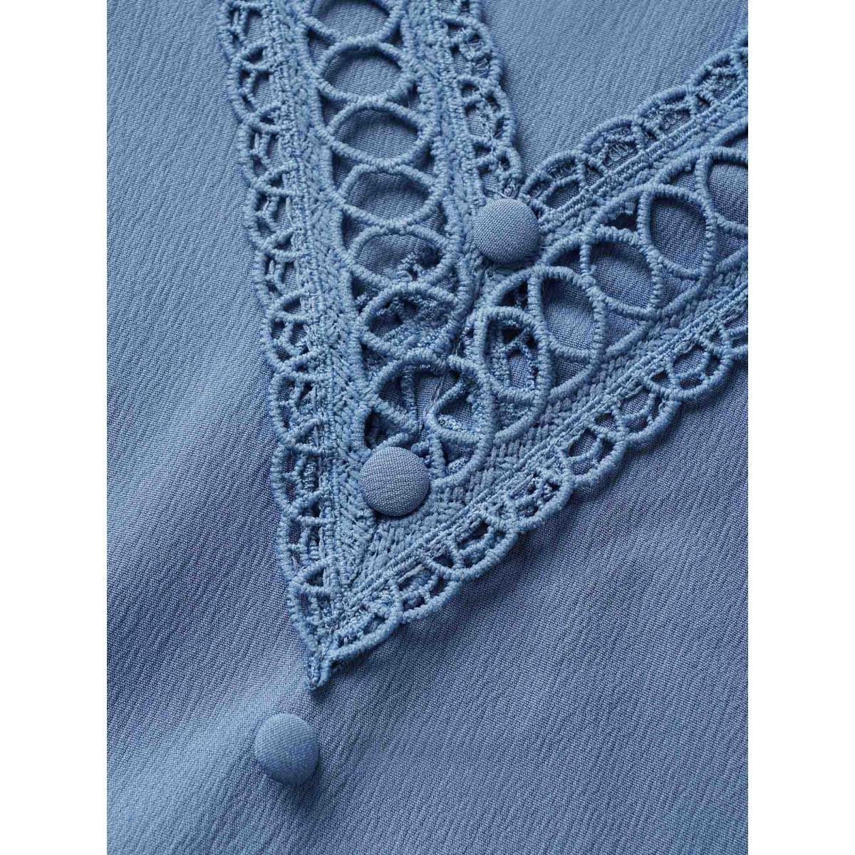 Plus Size Solid Lace Patchwork Gathered Tank Top Women Stone Elegant Button V-neck Everyday Tank Tops Camis BloomChic 12/L Product Image