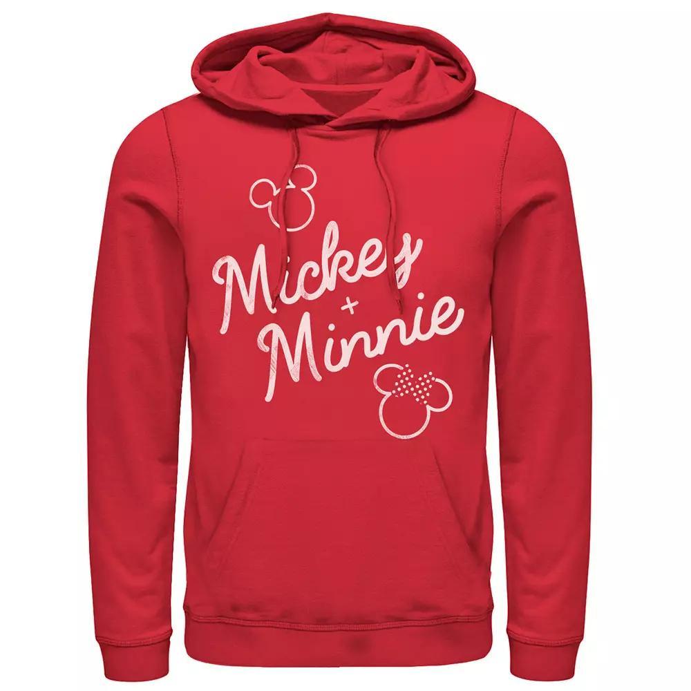 Men's Dinsey Mickey Plus Minnie Mouse Outline Hoodie, Size: Large, Red Product Image