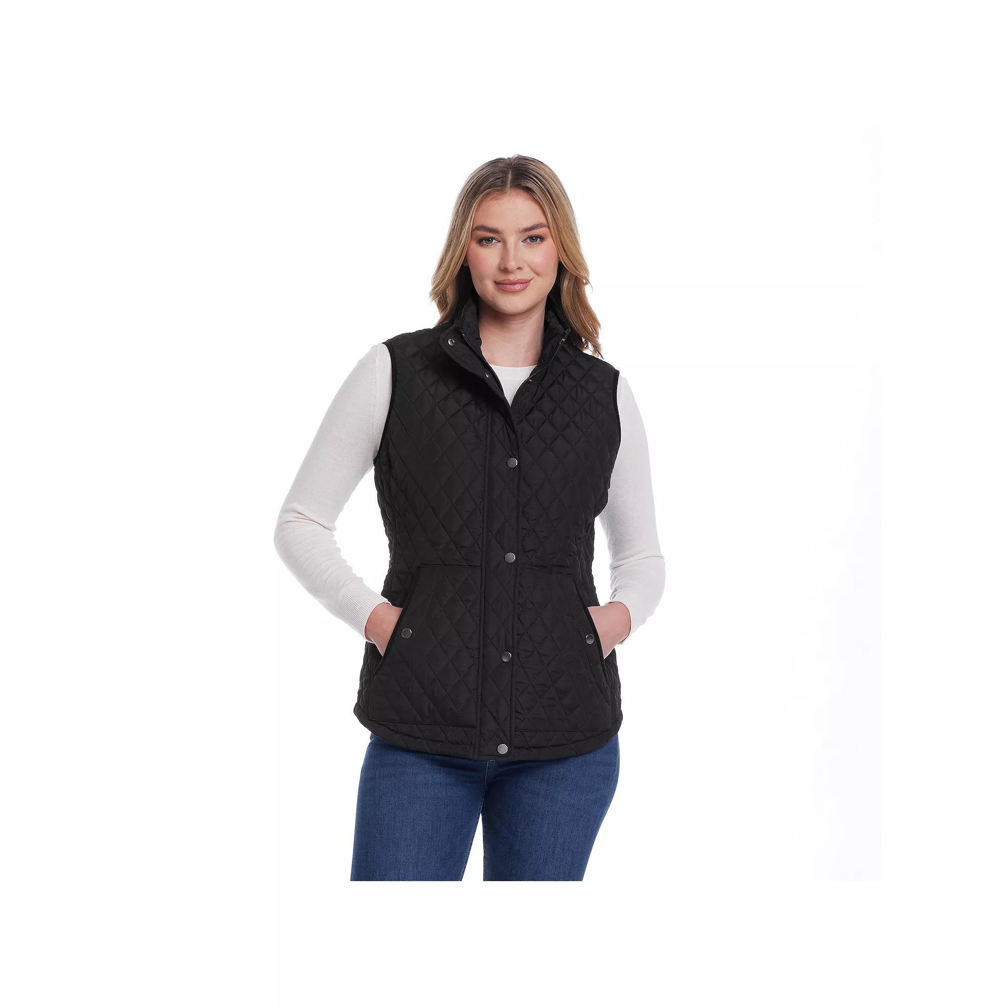 Women's Weathercast Corduroy Trimmed Quilted Vest, Size: XL, Blue Product Image