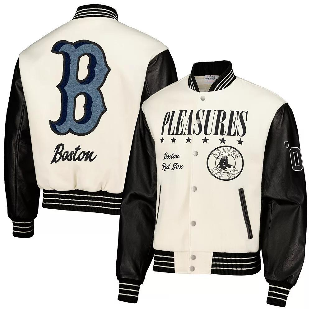Men's PLEASURES White Boston Red Sox Full-Snap Varsity Jacket,  Product Image