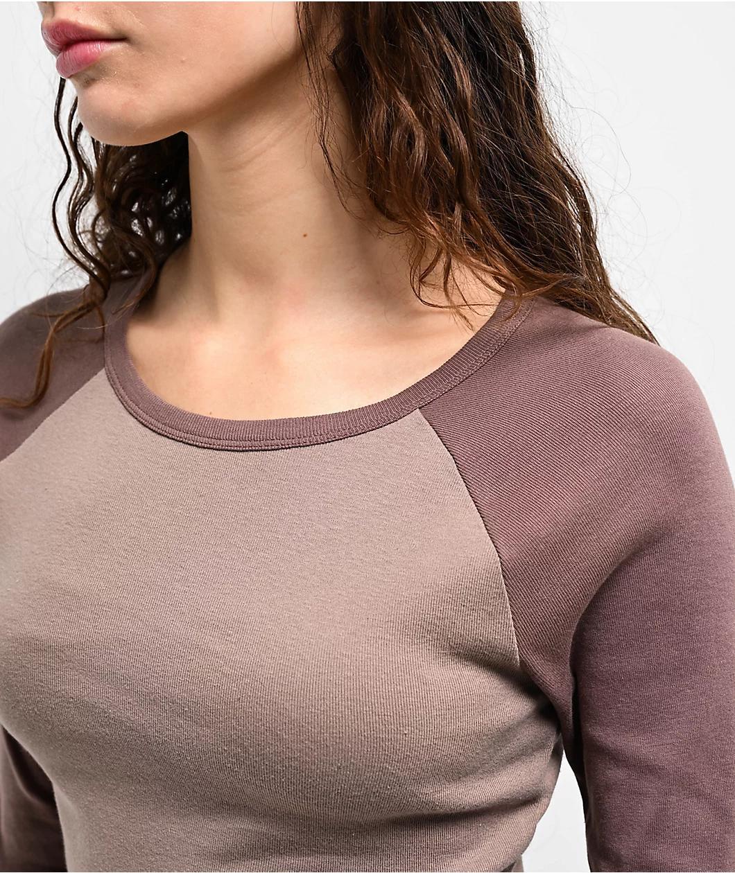Zine Sam Taupe Raglan Long Sleeve Crop T-Shirt Product Image