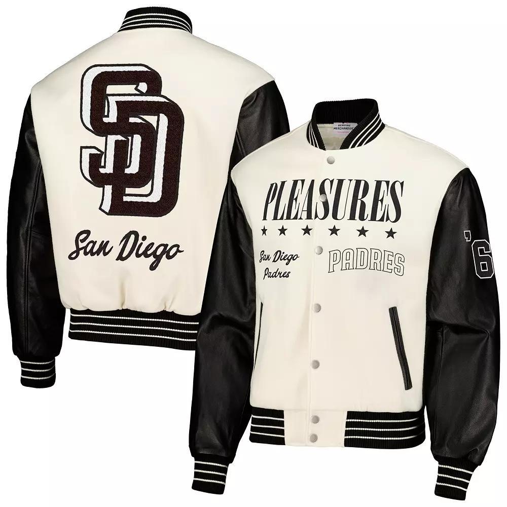 Men's PLEASURES White San Diego Padres Full-Snap Varsity Jacket,  Product Image