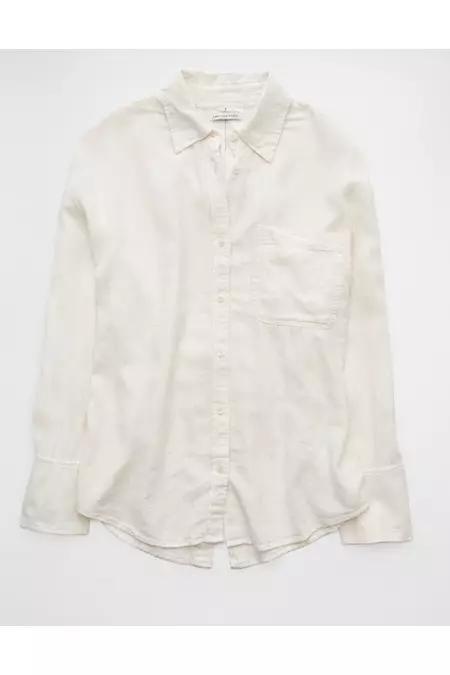 AE Linen-Blend Long-Sleeve Tie Back Button-Up Shirt Women's Product Image