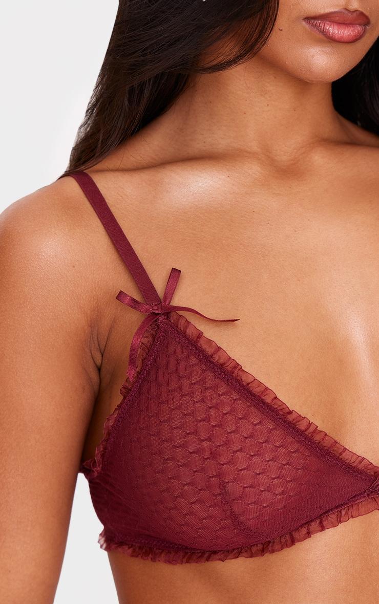 Burgundy Textured Mesh Frill Edge Triangle Bra Product Image