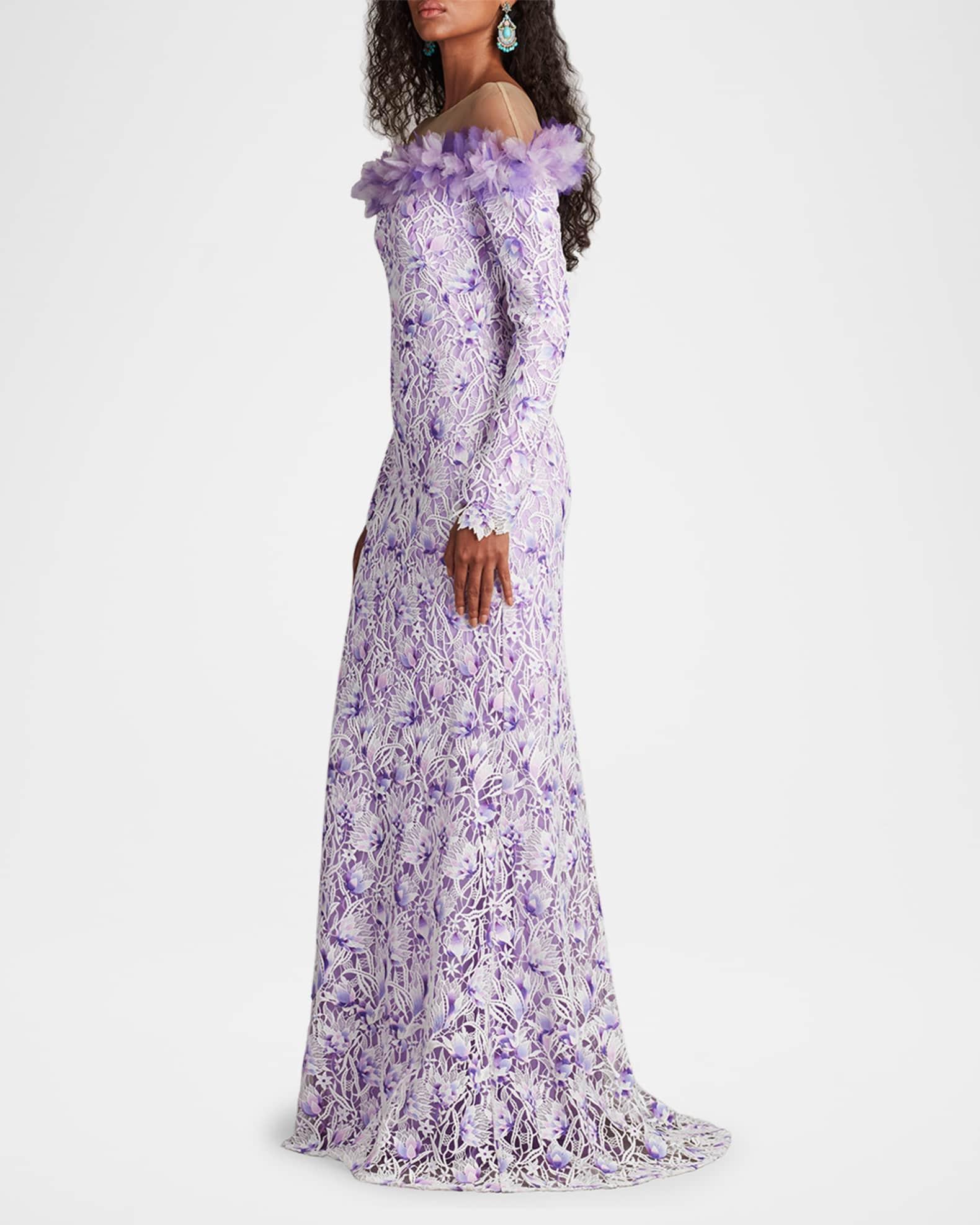 Off-Shoulder Illusion Floral Lace Gown Product Image