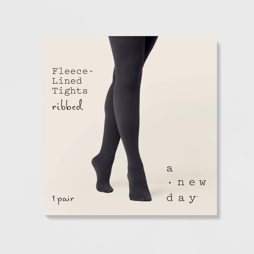 Women's Ribbed Fleece Lined Tights - A New Day™ Product Image