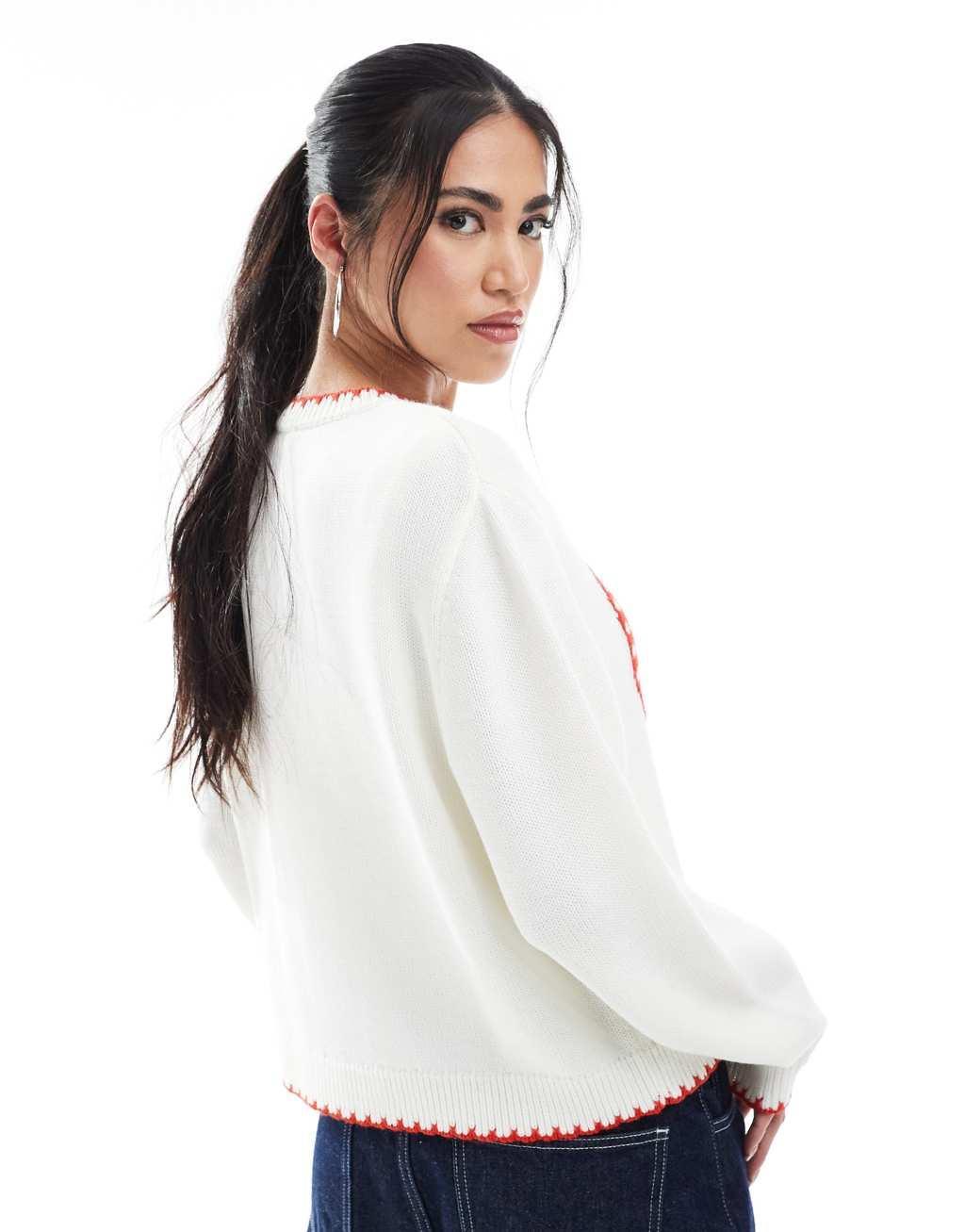 Miss Selfridge heart blanket stitch oversized knit sweater Product Image