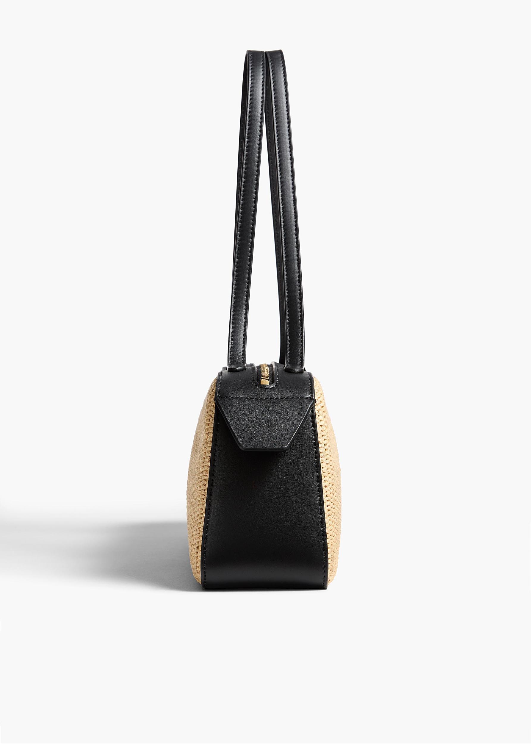 Simona Shoulder Bag in Natural Raffia with Black Leather Product Image