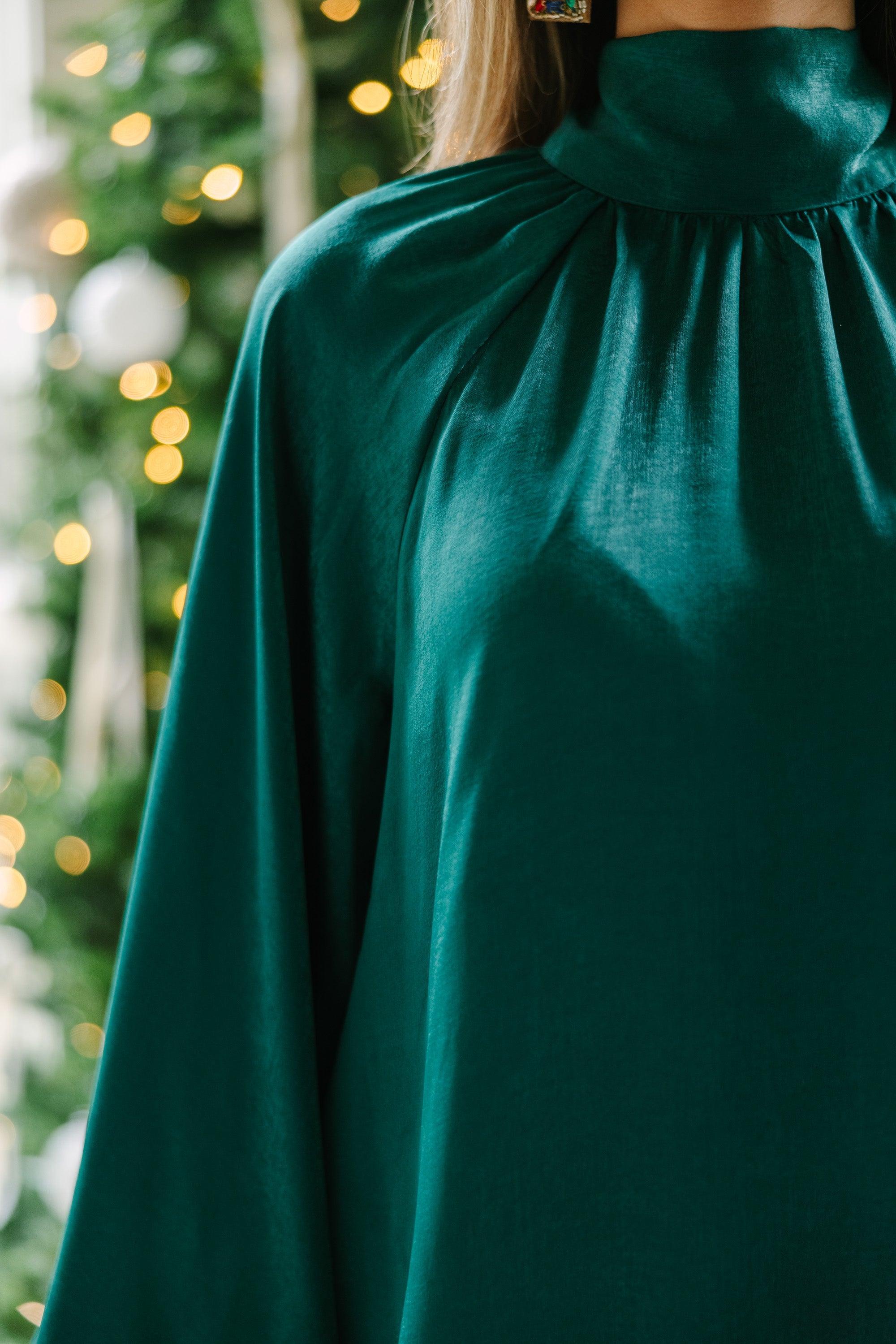 Feel This Way Emerald Green Satin Blouse Female Product Image