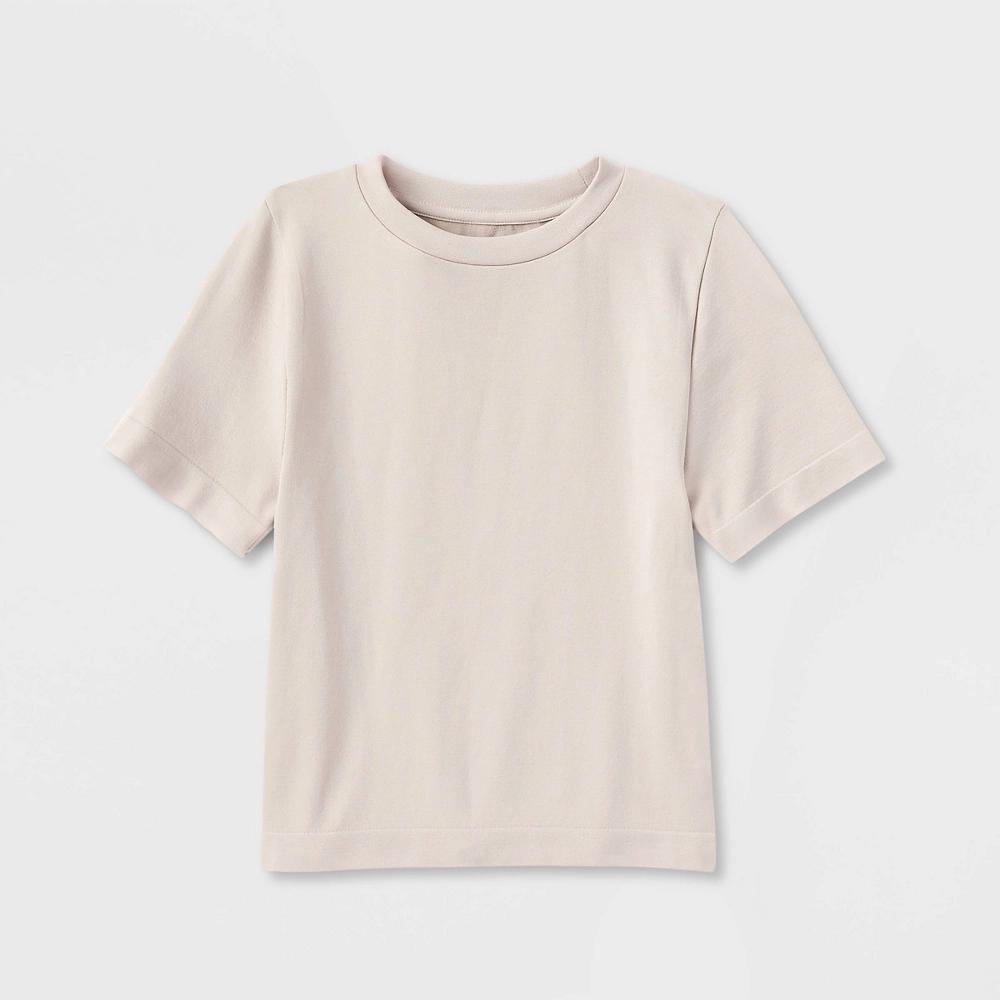 Womens Slim Fit Short Sleeve Seamless Baby T-Shirt - A New Day Beige XL Product Image