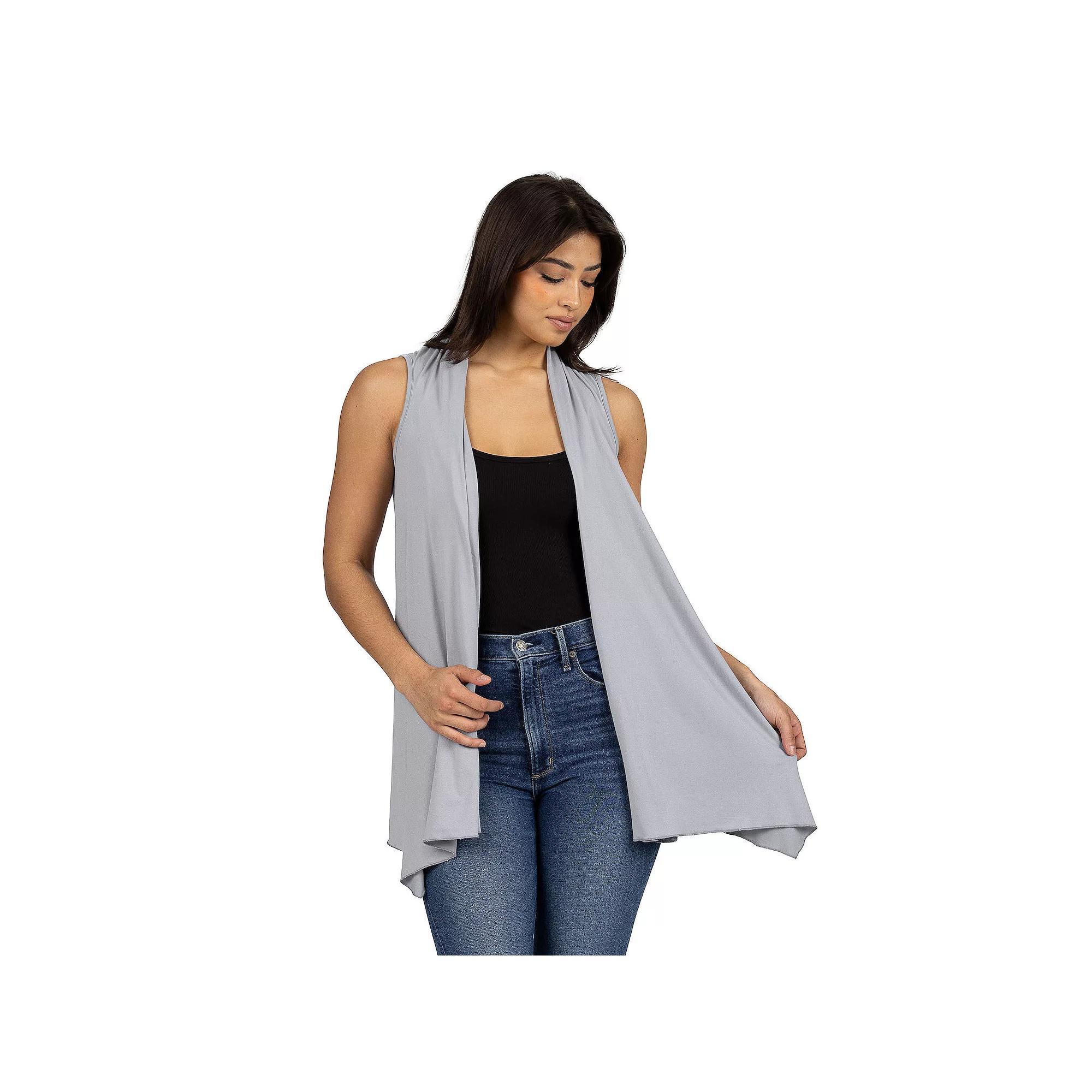 Women's 24Seven Comfort Apparel Draped Open Front Sleeveless Cardigan Vest,  Product Image