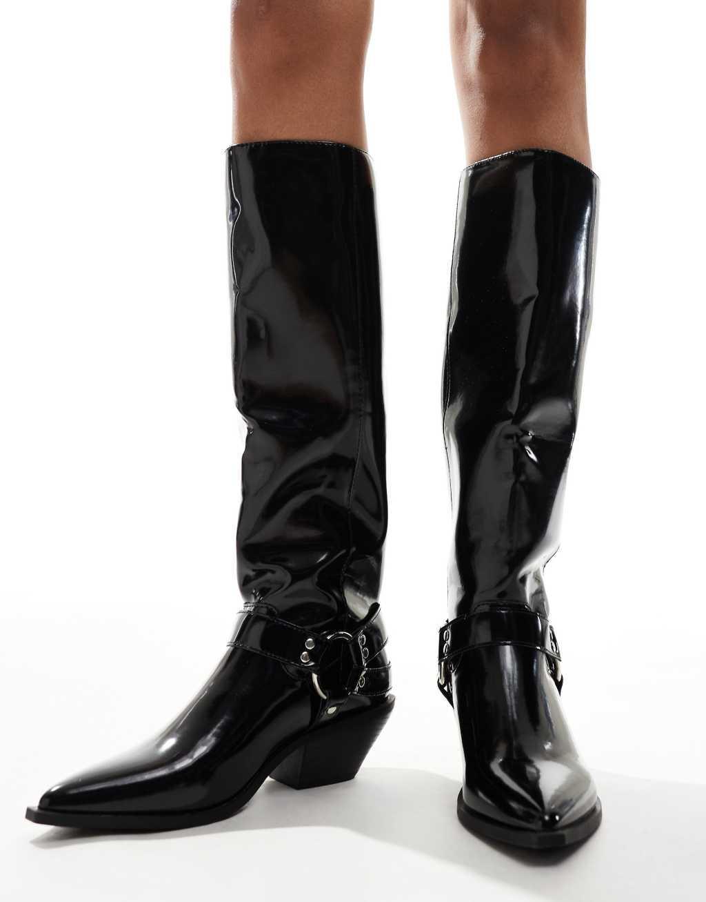 SEQWL knee high western boots in black Product Image