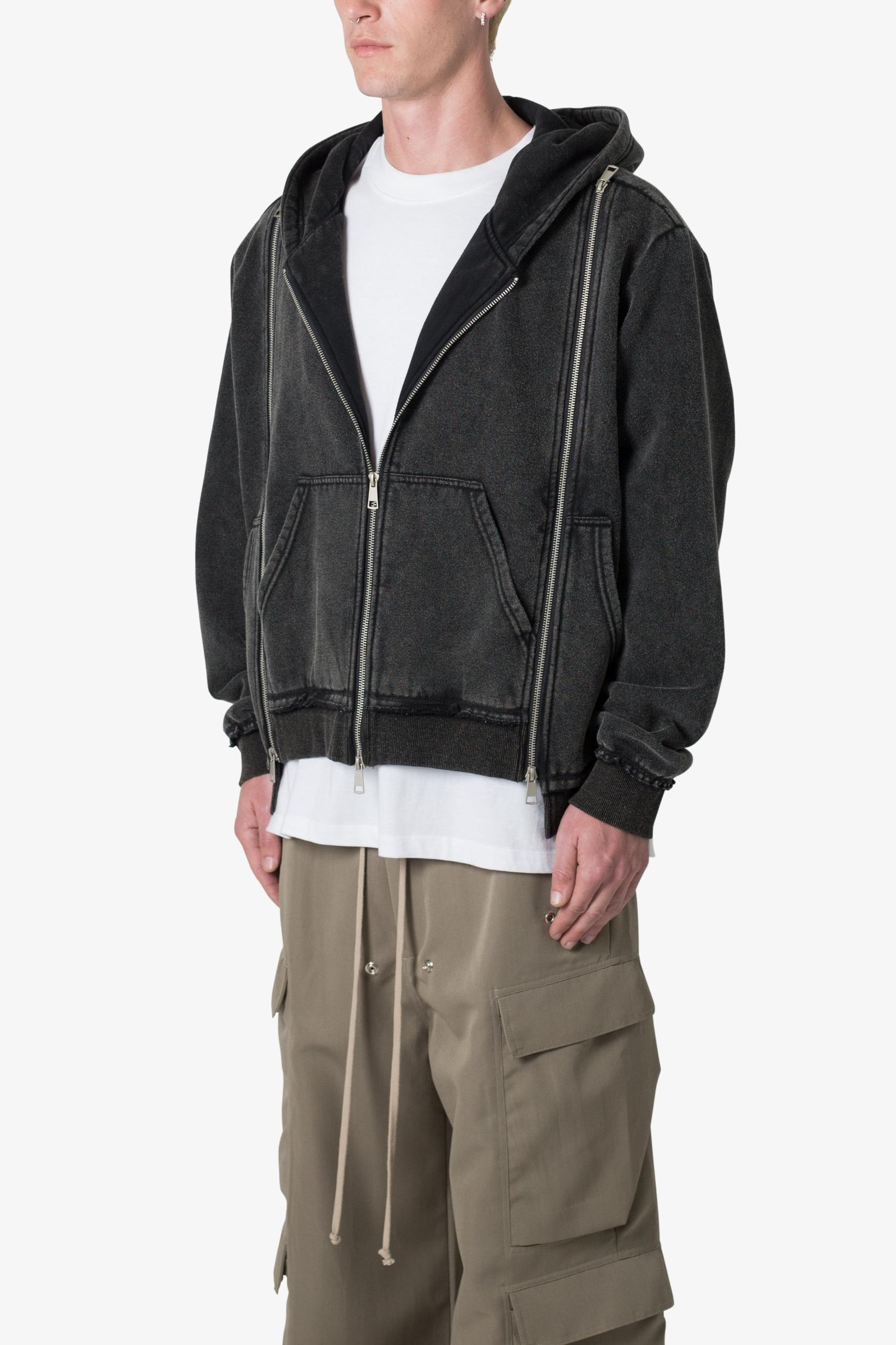 Dual Zipper Hoodie - Washed Black Product Image