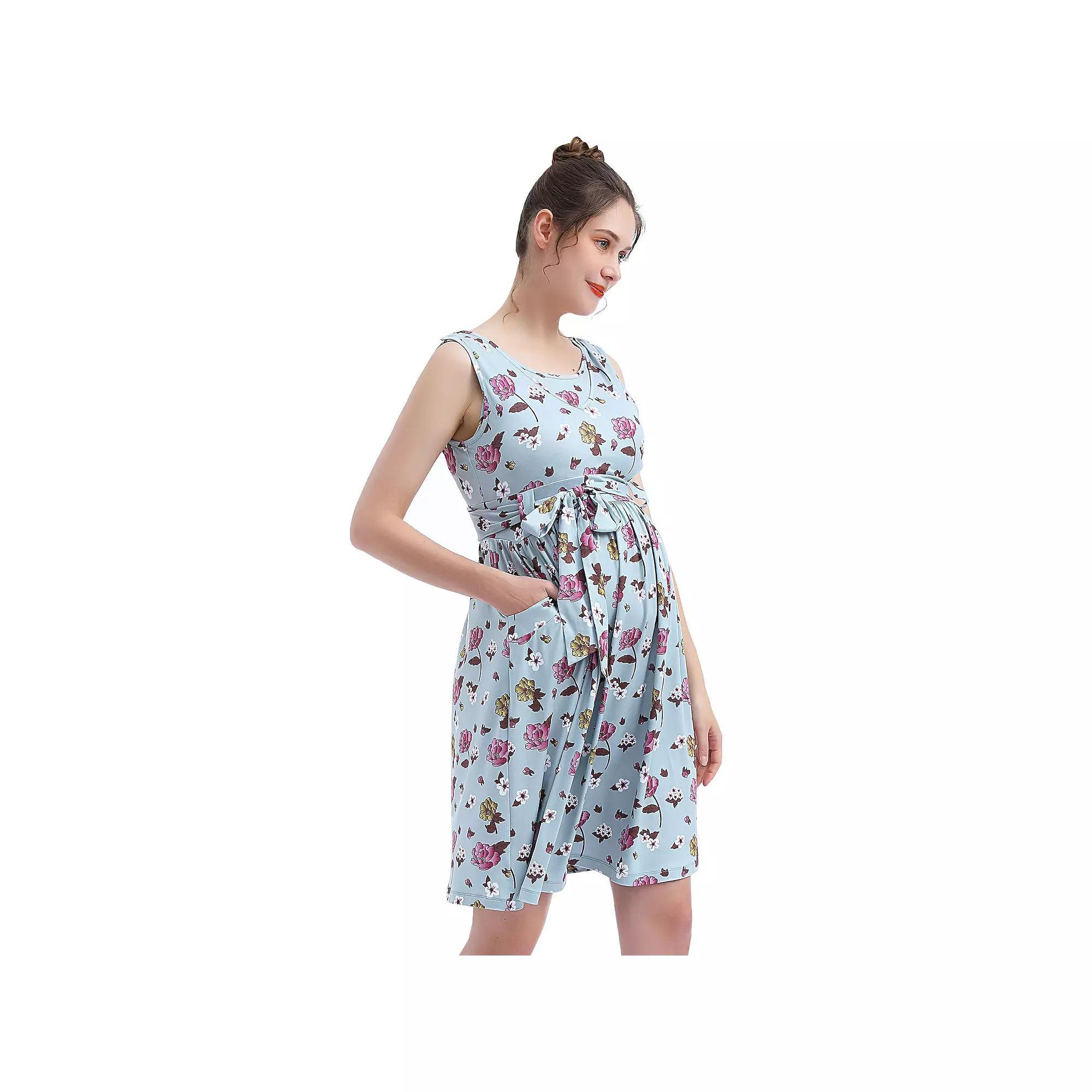 Pokkori Maternity Nursing Belted Sleeveless Skater Dress, Women's,  Product Image